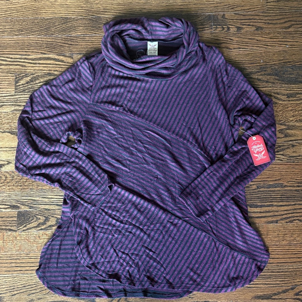 Purple and Grey Striped Cowl Neck Top